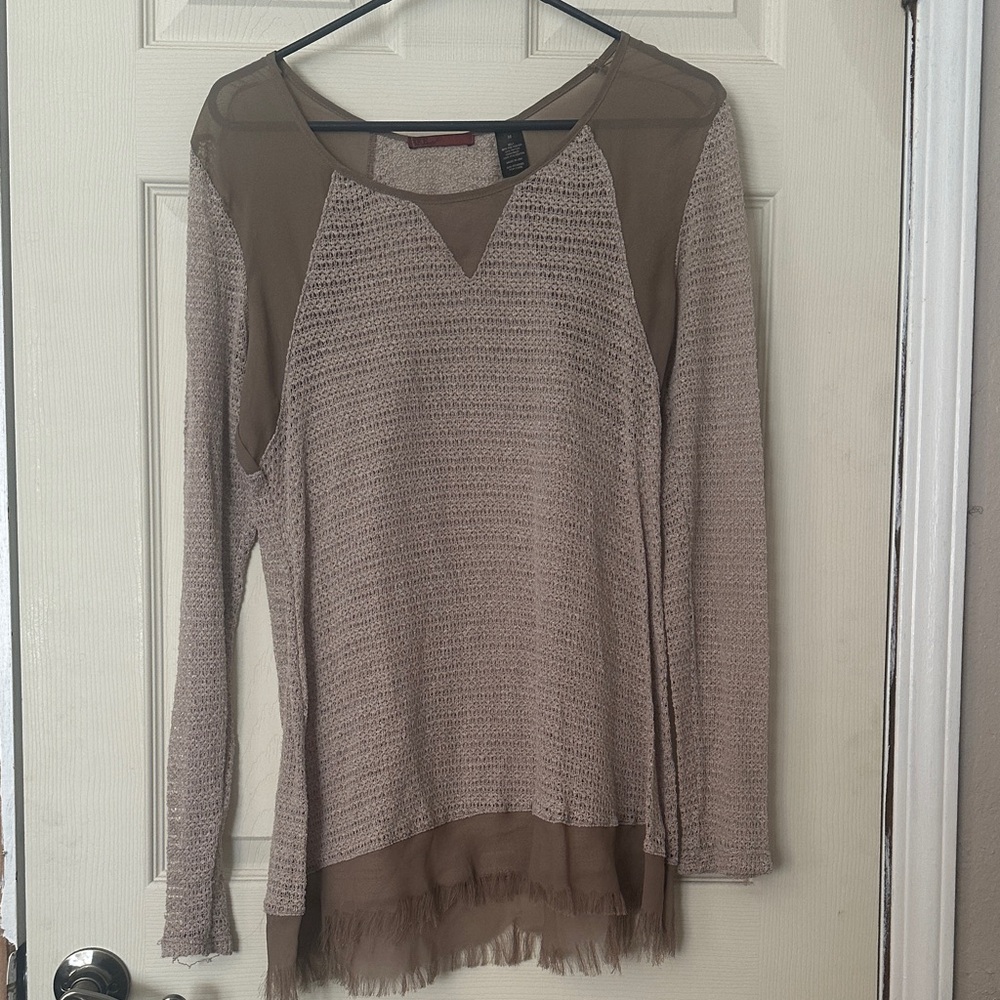 BKE Taupe Sheer Knit Top